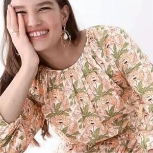 J Crew Floral Print Dress in Orange and Green